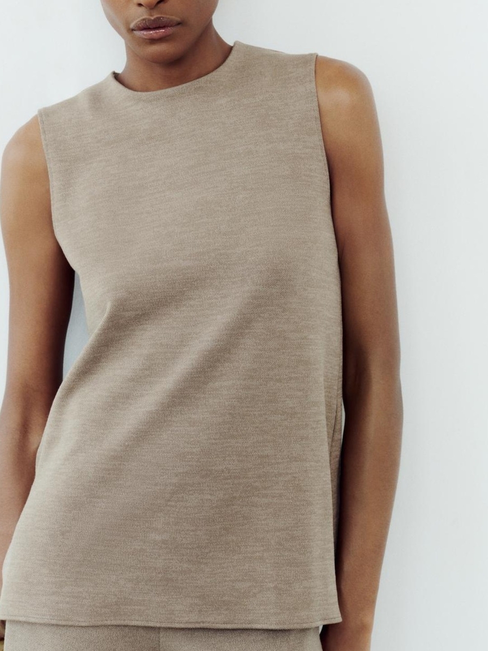 Zara Sleeveless Crewneck Tank Top in Taupe Beige
